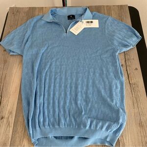 Vustra Mens 1/4 Zip Misty Luxe Knit Polo Light Blue XXL NWT